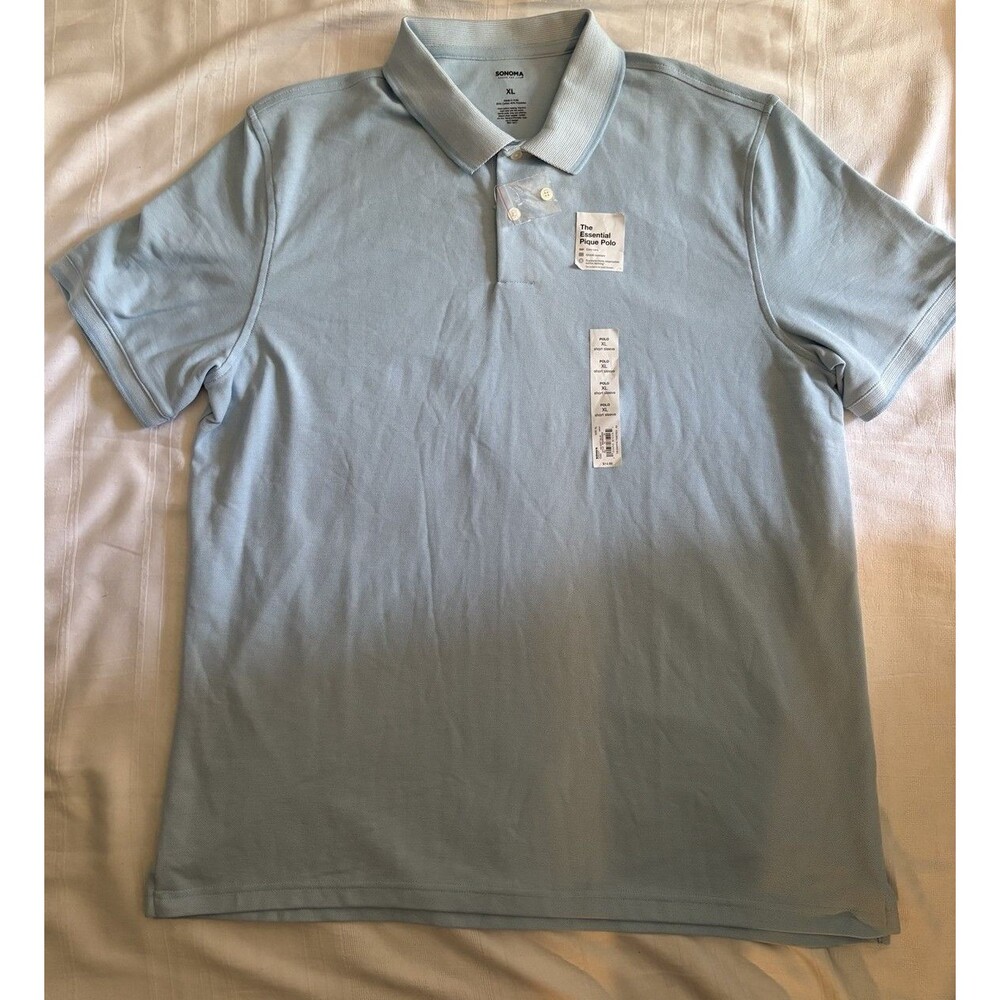 Sonoma Goods For Life Mens XL Soft Blue Pique Polo Shirt Short Sleeve